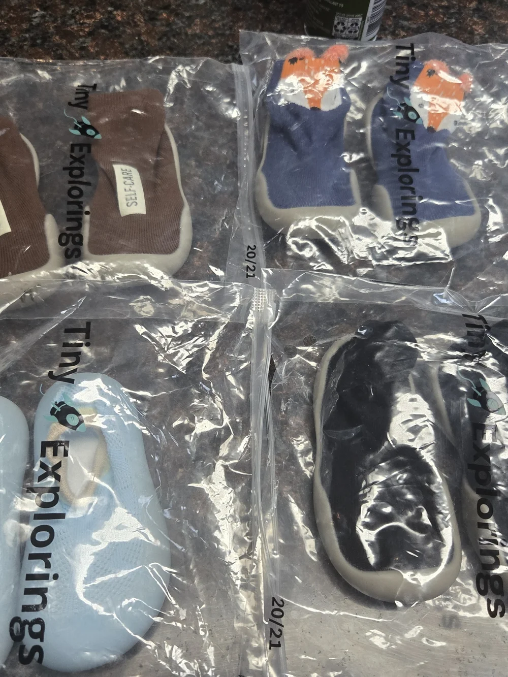 Tiny Explorings Kids Soft-Soled Shoes in Brown, Blue, Light Blue, and Black